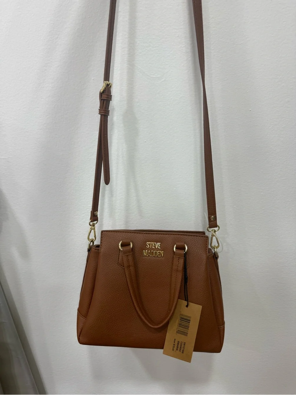 Steve Madden Brown Pebbled Leather Satchel with Detachable Strap BRAND NEW